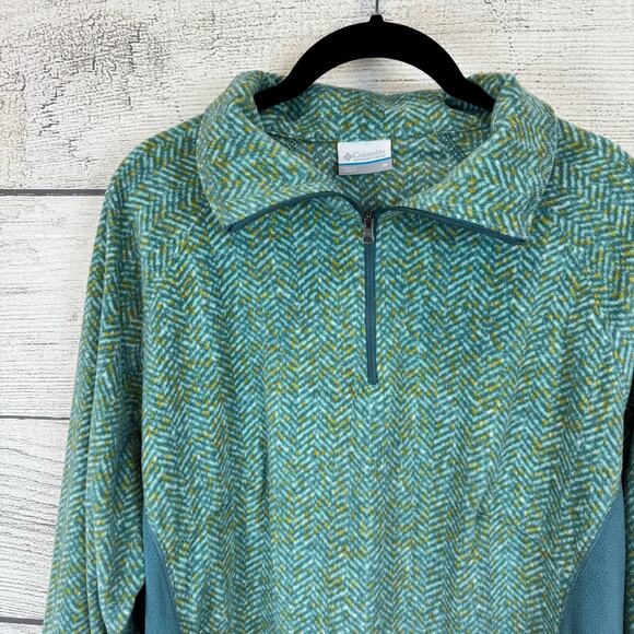 Columbia Plus Size Teal & Yellow Chevron Fleece Quarter Zip Jacket Size 1X - Picture 2 of 10